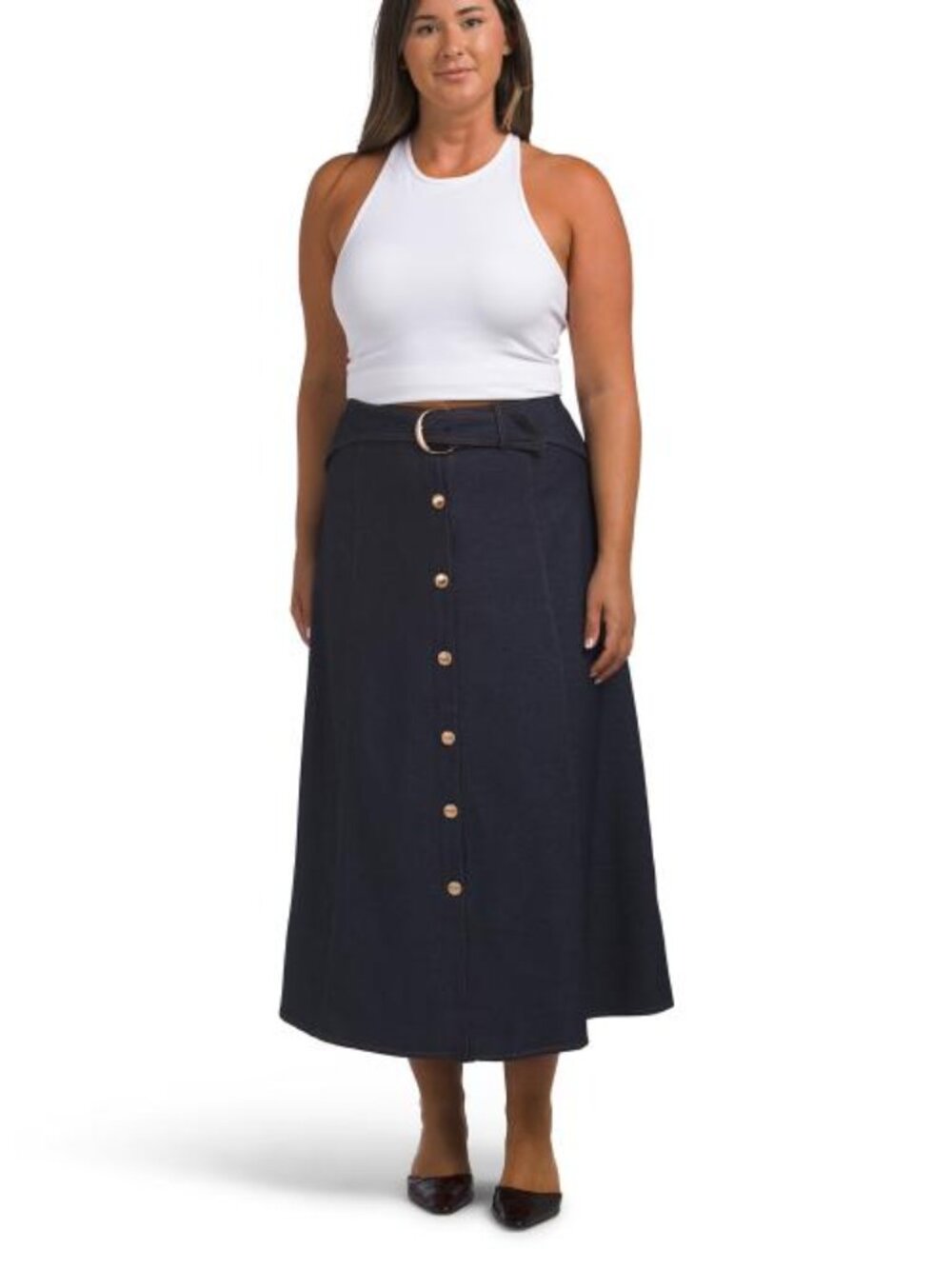 GEMMA+ JANE Button Down Skirt With Belt